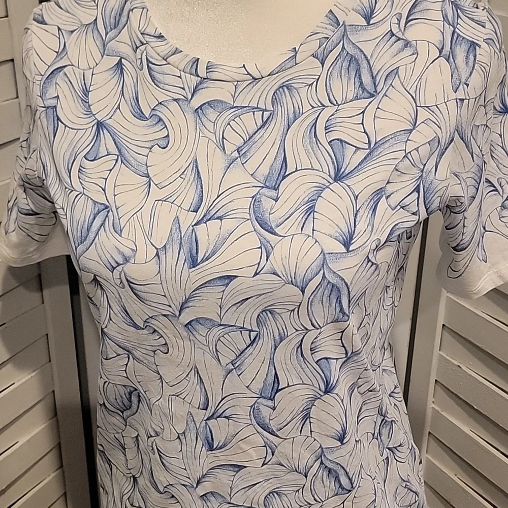Tory Burch Blue And White Geometric Design T Shirt Size XS - Picture 2 of 6